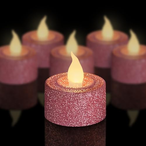Image of FURORA LIGHTING Pink Glitter Flameless Tealights - 1.45 inch W x 1.57 inch H, 12-Pack, Batteries Included