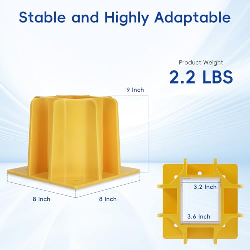 Image of 8-Pack Yellow Guardrail Base Boot with Toe Board Slot, Reusable Fall Protection Base for Scaffolding, Temporary Guardrail Systems for Residential and Commercial Construction