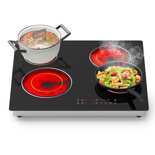 Argyolas Placa Vitrocerámica 4 Fuegos Empotrada – 6700W Cocina Eléctrica de Cristal Negro con Control Táctil, Zona Doble Extensible, Temporizador 99 Min, Seguridad Infantil, 230V