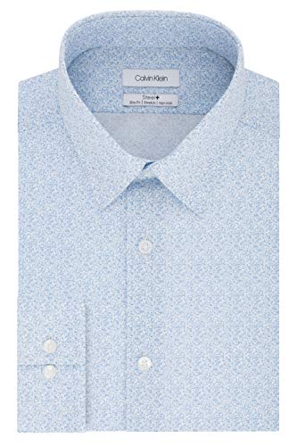 Calvin Klein Men's Dress Shirt Slim Fit Non Iron Stretch Print, Cornflower Blue