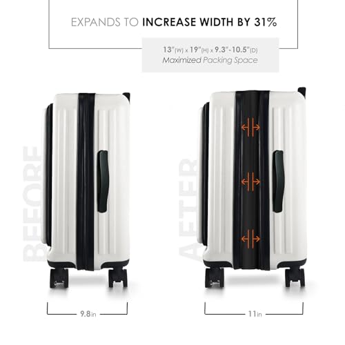Image of 22 Inch Carry On Luggage 22x14x9 Airline Approved, Small Carry On Suitcase, Hard-shell Carry-on Luggage with Wheels, Durable Expandable White Luggage Carry-On with Cosmetic Case