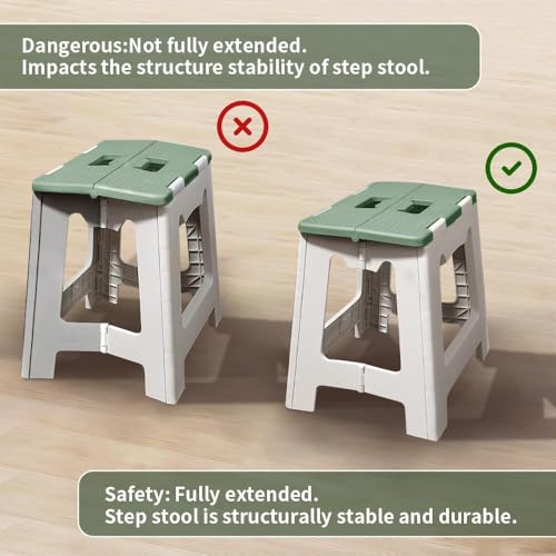 Image of Premium Folding Step Stool for Adults and Kids Non-Slip Folding Stools with Portable Handle, Compact Plastic Foldable Step Stool for Bathroom,Bedroom, Kitchen (Green)