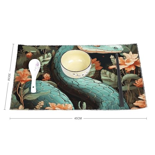 Lot de 6 sets de table 45x30 cm imprimé serpent et fleur