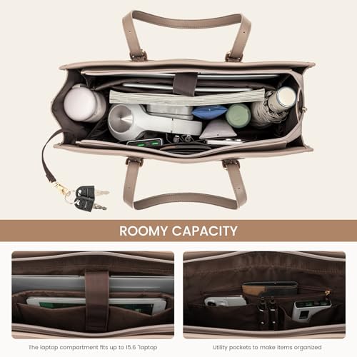 Image of LOVEVOOK Laptop Bag for Women,15.6 inch Laptop Tote Bag Waterproof PU Leather Computer Bag Work Bags for Business Office, Large Capacity Laptop Purse Professional Work Tote Black