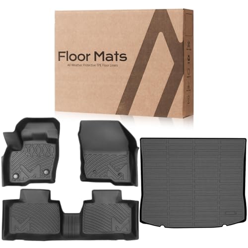 Image of TPE Automotive Floor Mats & Cargo Liner Custom for 2015-2026 Ford Edge, All Weather Cover Protection Waterproof Black Floor Liner Front & Rear Row Full Set Car Mats, 4PCS