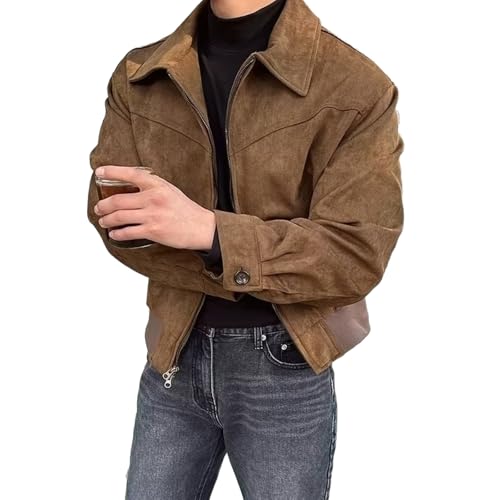 HBER Mens Teen Boys Bomber Jacket Zip Up Lightweight Motorcycle Biker Jackets Vintage Lapel Fall Coats