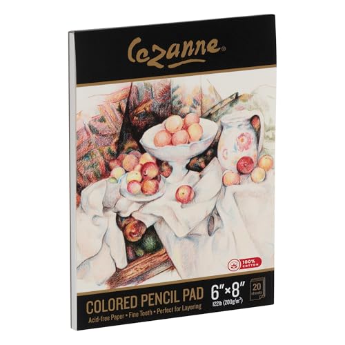 Cezanne 100% Cotton Colored Pencil Sketch Pad - 6x8, 20 Sheets, 122 lb. Fine-Tooth Paper, Art Supplies for Drawing Accessories, Supports Multiple Layers, Ideal for Graphite and Charcoal