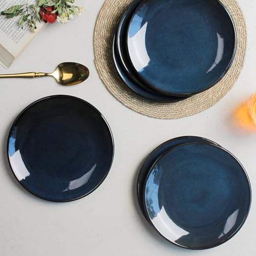 Image of The Earth Store Galaxy Blue 7 Inch Ceramic Quarter Plates Set of 6 | Microwave & Dishwasher Safe Plate | Half Plate for Dessert, Snacks, Dinner | Snack Plates for Gifting, Daily Use