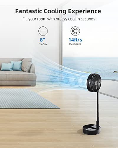Koonie 8-inch Foldaway Oscillating Fan with Remote Control, 7200mAh Rechargeable Battery Operated Pedestal Fan for Bedroom, Timer, 4 Speed, Fast Charging Portable Table Fan for Camping, Outdoor, Room - Thumbnail 3