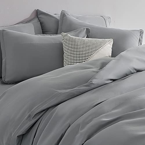Sonive Bedding Duvet Cover Set Super Soft And Breathable Double Brushed Microfiber 3 Pieces With Zipper Closure 8 Corner Ties (Grey, Full/Queen) #TOP5
