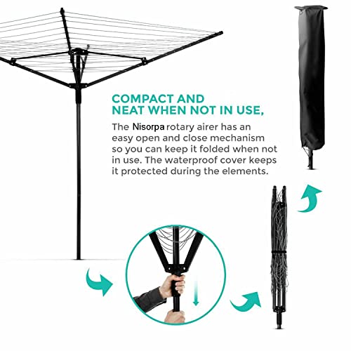 Nisorpa Rotary Outdoor Umbrella Drying Rack Umbrella Clothesline Rotary Dryers Clothes Line 4 Arms Height Adjustable Foldable Retracting 12 Lines With 165Ft Clothesline #TOP7