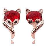 HAPPYAN New Luxury Fashion Bride Rhinestone Crystal Ruby Clip on Earrings Fox Shape Clip on Earrings Non Piercing for Women Ear Clip Costume Jewelry (Gold Red Clip-ons)