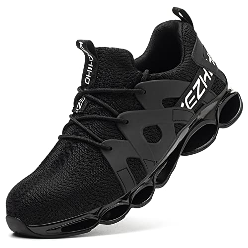 Kezhiho Men's Women's Steel Toe Work Sneakers, Yellow, Lightweight Breathable, Slip Resistant, Indestructible Construction, Safety Shoes