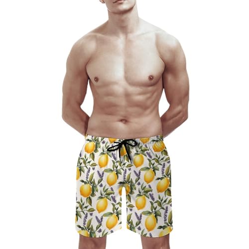 Hawaiian Shorts for Men - Comfy Lavender Lemon 1 Print Mens Swim Trunks Bathing Suits with Mesh Lining3