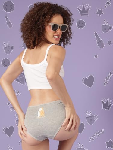 Image of Clovia Chuddy Buddies Cotton Printed Back Hipster Panties for Women Combo -Pack of 3- Multicolor
