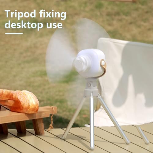 Ventilateur de camping blanc télécommandé avec lampe LED intégrée pour tente