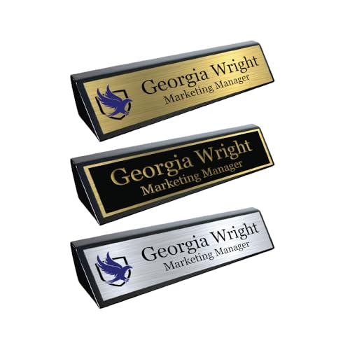 Custom Name Plate for Desk - Personalized Titles and Styles (2x10 Inch, Black Piano Finish w/Wedge...