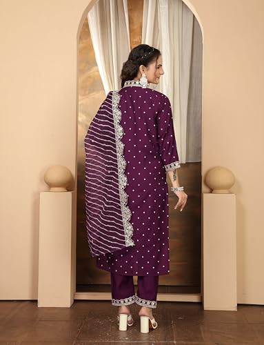 Image of Yashika Women's Silk Blend Table Print Kurta Pant Set with Mal Cotton Digital Print Dupatta and Embroidery Work Suitable for Every Indian Occasion