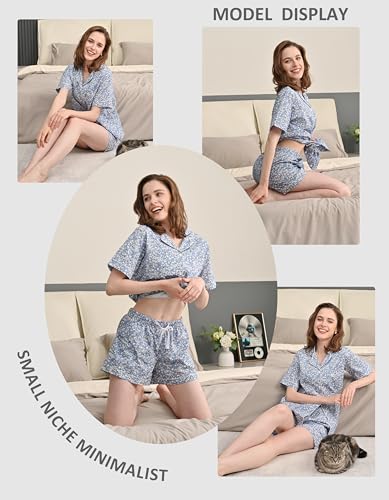 Image of NAP BOUND 100% Cotton Pajamas for Women 2 Piece PJs Set Long Sleeve Button Down Breathable Woven Sleepwear Loungewear XS-XXL