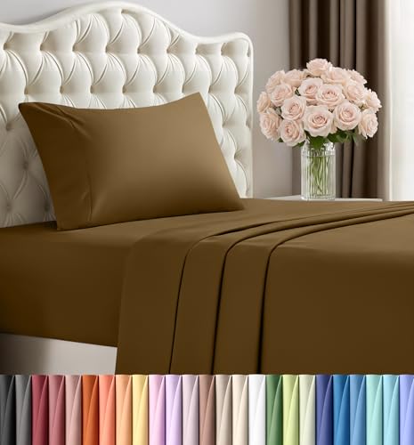 Image of Utopia Bedding Twin Sheet Set - 3 Piece Bed Sheets for Twin Size Bed, Soft and Breathable Microfiber, Includes 1 Fitted Sheet, 1 Flat Sheet and 1 Pillowcase - Oeko Tex (Mocha)
