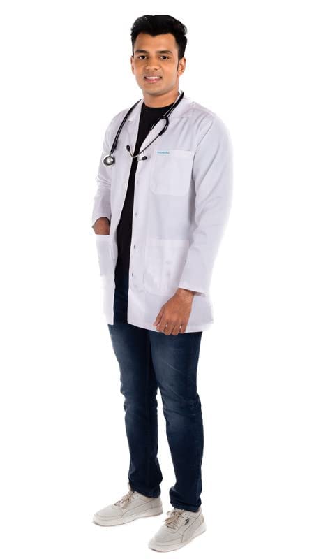 VastraMedwear Poly Cotton Unisex Medical Lab Coat | 3 pocket Apron, Full Sleeves | Uniform For Doctors, Nurses & Dentists, Anti Wrinkle & BTRA Tested | Pack of 1 | White (L)