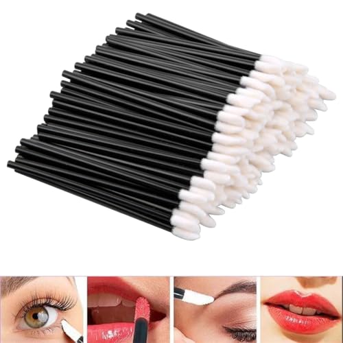 VIVIIHOO 100 Stück Einweg Lippenpinsel, Lippenstift Make-up Pinsel, Augenbrauenpinsel Stift Beauty Tool Kit (100 Stück, Schwarz)