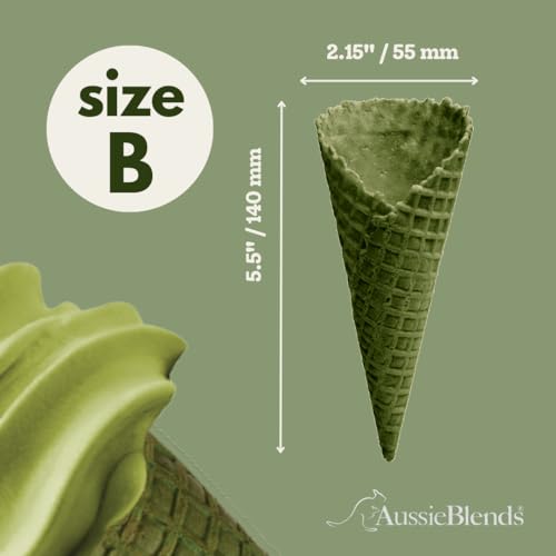 AussieBlends Waffle Ice Cream Cones Bulk For Soft Serve, Gelato, and Scooped Ice Cream, Waffle Cones Bulk, Matcha Green Tea Cone Flavor, 312 Count (Matcha, Regular Size)
