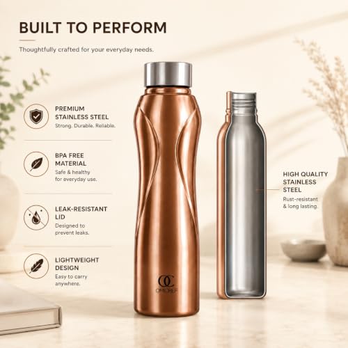 Image of Omichef Stainless Steel Water Bottle 1L (Pack of 6) | Copper Finish | Fridge Safe, Leak Proof, BPA Free | Ideal for Home, Office, School & Gym