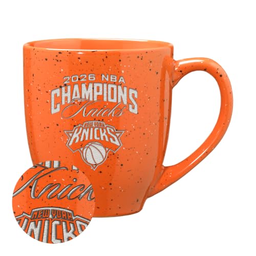 Rico Industries NBA Basketball New York Knicks 2026 NBA Champions 16 oz Orange Laser Engraved Speckled Ceramic Coffee Mug