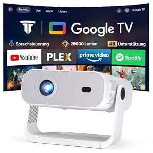 [Wielio 2026 Upgrade Google TV Beamer] Native 1080P, 4K-Unterstützung, 28000 Lumens, elektrischer Fokus & Trapezkorrektur, WiFi & BT Heimkino Beamer, Mini Projektor mit 360° drehbarem Ständer