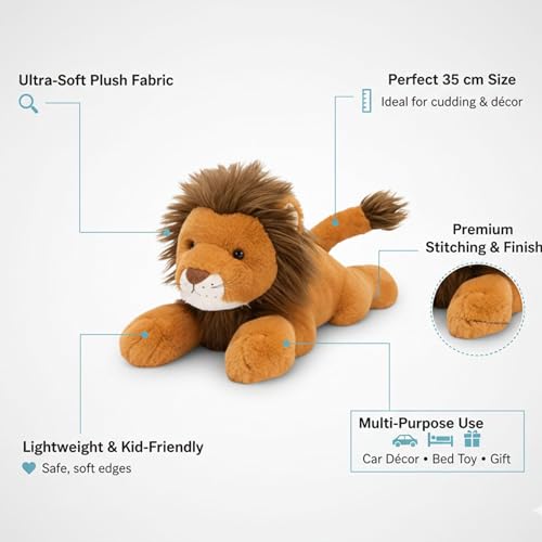 Image of Tickles Cute Lion Soft Stuffed Plush Jungle Animal Toy for Kids Boys & Girls Birthday Gift (Color: Brown Size: 35 cm)