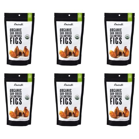 Emirelli Organic Calimyrna Figs, Vegan and Natural, Gluten Free Snacks, No Sugar Added and Non GMO, Packed in Resealable Pouche, Healthy and Rich Nutritional Values (Organic Figs, 6 Pack) Cover