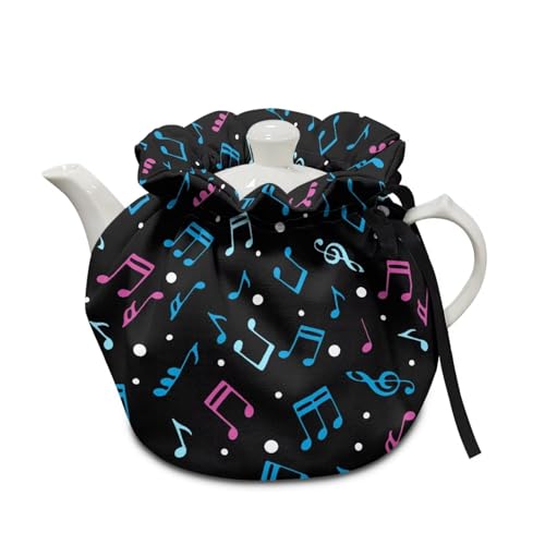 Image of Music Notes Show Window Teapot Cozies, Heat Preservation Teapot Dust Cover with Drawstring Creative Kitchen Tea Pot Cover, Home Kitchen Table Hotel