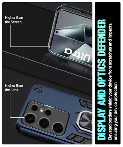 Image of WOW IMAGINE Shock Proof Back Case Mobile Cover for Samsung Galaxy S24 Ultra 5G | Back Cover Case (Tough Armor | Hybrid PC + TPU | Ring Holder & in-Built Kickstand | Blue)