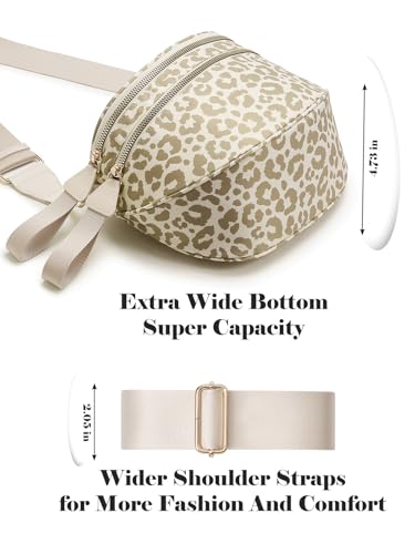 Image of Pure Colour Crossbody Bag Bum Bag for Women,Spacious Purse Fanny Packs Belt Bag,Oversized Bum Bag (Khaki Beige Leopard Print Bum Bag)