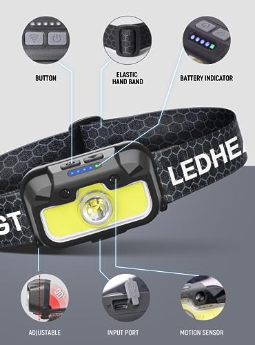 Headlamp-Rechargeable-2-Pack-1300-Lumen-Ultra-Light-Bright-Head-Lamp-with-White-Red-Green-14-Modes-Adjustable-Waterproof-Motion-Sensor-Headlight-for-Outdoor-Camping-Running-Cycling-Hiking