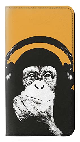 Etui singe avec casque musique pop en cuir flip housse pour iPhone 15
