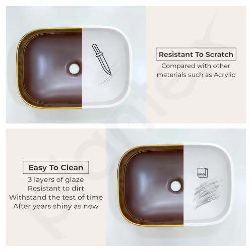 Image of Plantex Designer Ceramic Basin /Table Top Wash Basin for Bathroom /Countertop Vessel Sink - Indo-European Collection (EQTT-466, Gold & Brown)