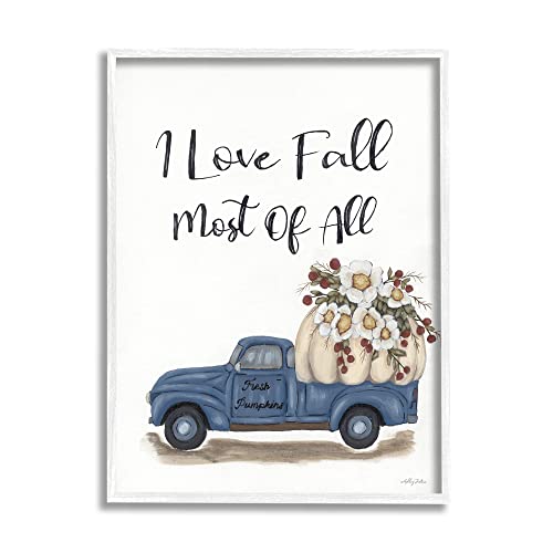 Stupell Industries Love Fall Most All Blue Truck Giant Pumpkin White Framed Wall Art, 24 x 30
