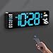 Digital Wall Clock, Digital Clock Large Display with Remote Control, Corded LED Alarm Clocks with Date, Week, Temp, Humidity, Auto DST, Countdown, for Living Room Bedroom Classroom Office (Blue)