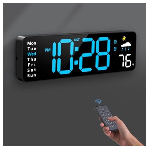 Digital Wall Clock, Digital Clock Large Display with Remote Control, Corded LED Alarm Clocks with Date, Week, Temp, Humidity, Auto DST, Countdown, for Living Room Bedroom Classroom Office (Blue)
