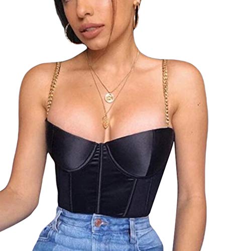 Womens Sexy Lace Bustier Crop Top Straps Corset Cami Tank Top Y2K Sleeveless Mesh Slim Shirt Camisole Cami Top Clubwear (GA, S)