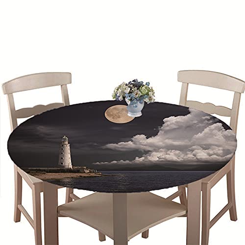 Chickwin Mantel Impermeable Antimanchas Redondo, Mantel de Mesa Diseño de Borde Elástico, Patrón de Paisaje Marino 3D Mantel Poliéster para Comedor, Cocina, Picnic (C,120cm) thumbnail