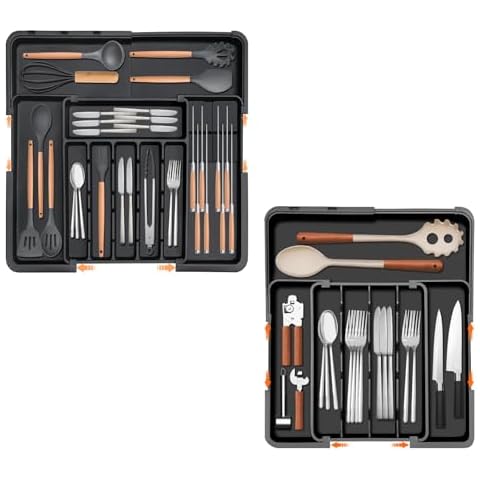 Homecor Silverware Organizer- Expandable Kitchen Drawer Organizer Utensil Holder Black Cover