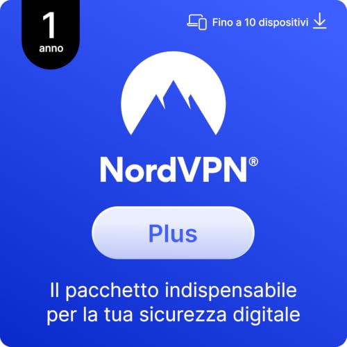 NordVPN Plus, 1 Anno, 10 Dispositivi, Pacchetto Essenziale Cybersecurity, Codice Digitale