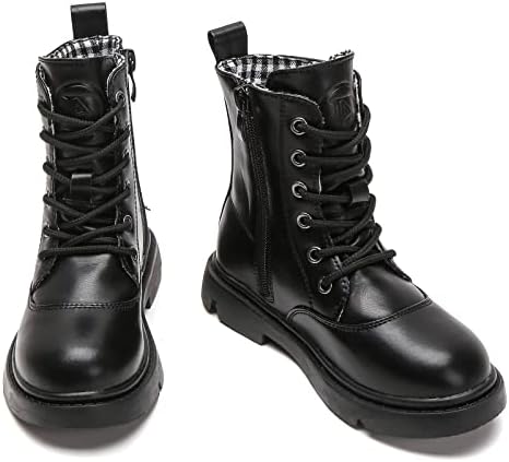 kkdom Boys Girls Waterproof Lace Up Side Zipper Mid Calf Combat Boots(Toddler/Little Kid/Big Kid) Black US Size 3 M Big Kid