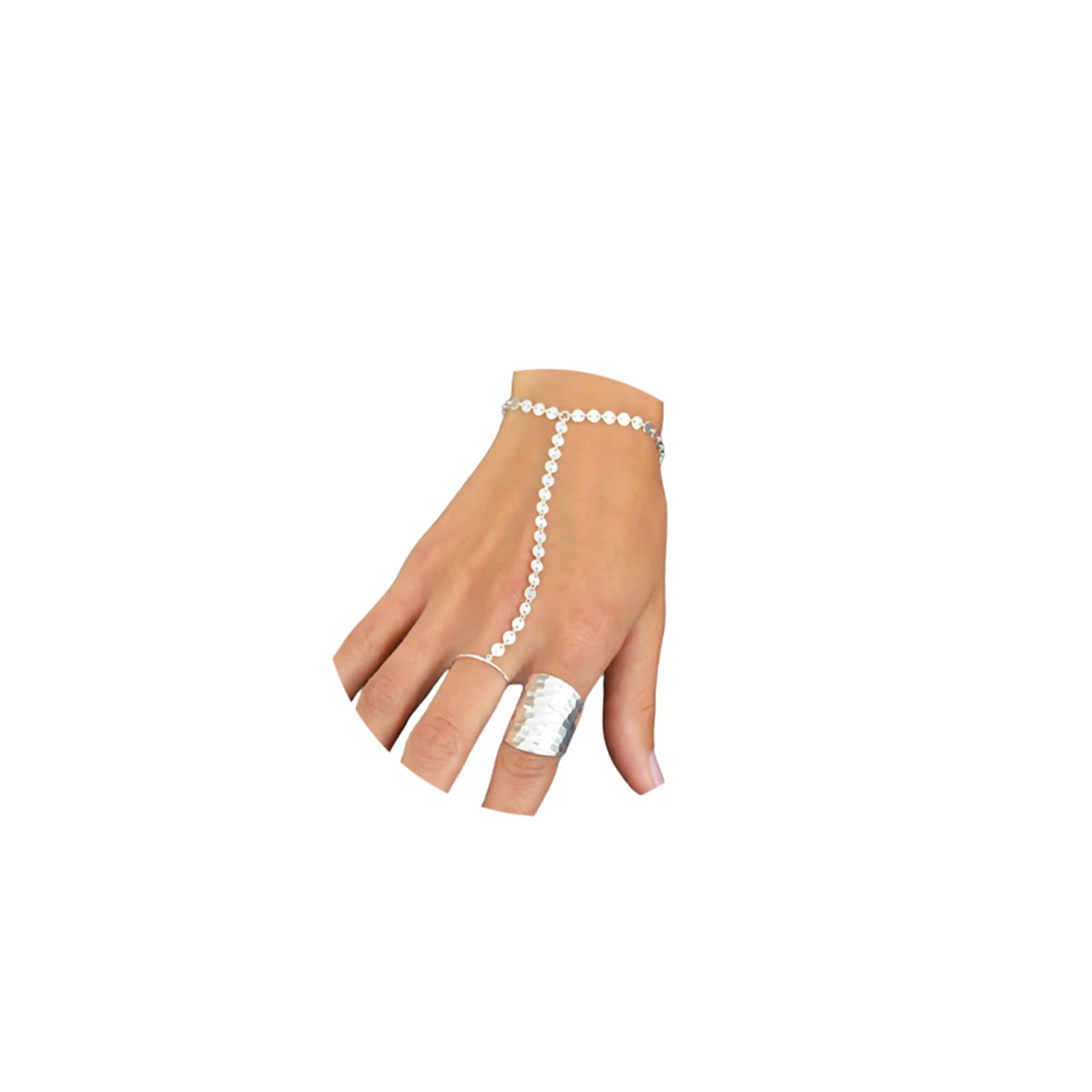 SttiafaySequin Finger Ring Chain Bracelets Bohemian Slave Harness Hand Chain Silver Chain Bracelets Jewelry for Women