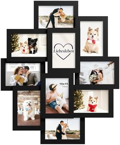 Tinkeps Bilderrahmen Collage in Schwarz, 10 Stück 10x15 cm Fotorahmen | 10er Set 10x15 cm Fotorahmen Collage für 10 Bilder, Mehrfachbilderrahmen, Wandmontage Hoch & Quer