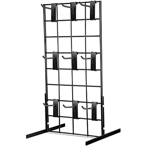 10 Pack Metal Grid Wall Hooks Grid Panel Hooks Set Including 1 Pcs 24" H X 12" W Counter Top Gridwall Display Unit With T Base Floorstanding And 9 Pcs 4'' D Grid Panel Hooks For Retail Display, Blcak #TOP1