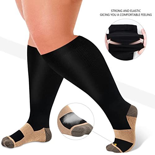 Image of Diu Life 3 Pairs Plus Size Compression Socks for Women and Men Wide Calf Extra Knee High Support for Circulation